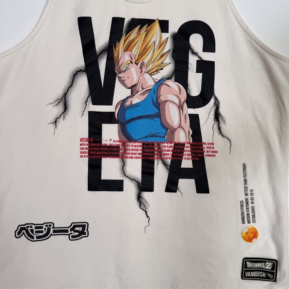Vanquish X Dragonball Z Vegeta Mens Ivory Work Out Athletic Stringer Tank Top M - Picture 4 of 12